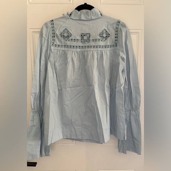 Free People Women's Light Blue Lace Detail Top - Picture 3 of 9